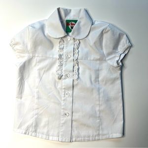 Mac Baaa… White Short Sleeve Ruffle Front Blouse - Girls 2T